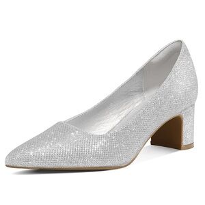 Elegant Silver Block Heel Pumps